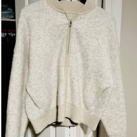lululemon athletica Lululemon Alpaca Wool-Blend Bomber Jacket Grey Beige medium - Picture 2 of 3
